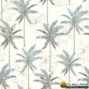 วอลเปเปอร์ลายต้นมะพร้าว สีฟ้าเทา No.88105