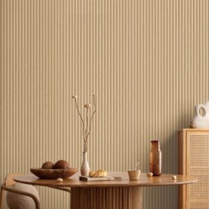 วอลเปเปอร์ลายไม้ระแนงขนาดเล็ก 1 CM เซาะร่อง สีน้ำตาลอ่อน No.85094-2
