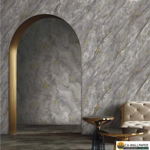 วอลเปเปอร์ลายหินอ่อน สีเทาเข้มปนสีทอง No.10258-9