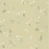 วอลเปเปอร์ลายดอกไม้ สีเทา-ครีม พื้นสีเขียวขี้ม้าอ่อน