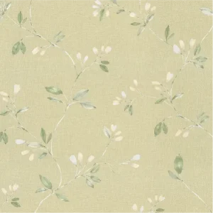 วอลเปเปอร์ลายดอกไม้ สีเทา-ครีม พื้นสีเขียวขี้ม้าอ่อน