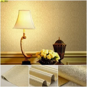 วอลเปเปอร์ลายเส้นไหม สีทองอ่อน No.13860