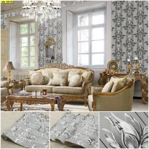 วอลเปเปอร์ลายหลุยส์ สีเงินพื้นเงิน No.18110