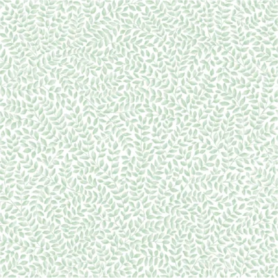 วอลเปเปอร์ลายใบไม้เล็กๆ สีเขียว สีพื้นขาว