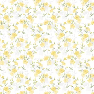 วอลเปเปอร์ลายดอกไม้สีเหลือง สีพื้นขาว No.25084-1