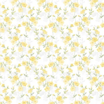 วอลเปเปอร์ลายดอกไม้สีเหลือง สีพื้นขาว No.25084-1
