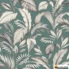 วอลเปเปอร์ลายใบไม้สไตล์ทรอปิคอล พื้นสีเขียวอมเทา