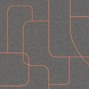 วอลเปเปอร์โมเดิร์น ลายเส้นสีโรสโกลด์ พื้นสีเทาดำ No.52504-3