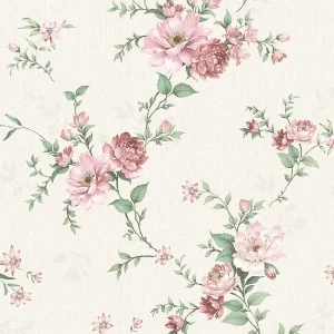 วอลเปเปอร์ลายดอกไม้สีชมพู พื้นสีครีม No.52513-1