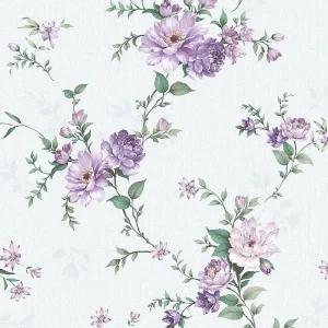วอลเปเปอร์ลายดอกไม้สีม่วง พื้นสีฟ้าอ่อน No.52513-3