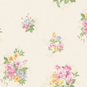 วอลเปเปอร์ลายดอกไม้สีชมพู พื้นสีครีม No.70506-2