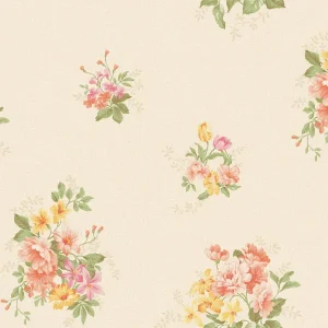 วอลเปเปอร์ลายดอกไม้สีส้มโอรส พื้นสีน้ำตาลอ่อน No.70506-3