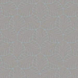 วอลเปเปอร์ลายใบไม้ ลายสีฟ้า พื้นสีเทาเข้ม No.70507-4