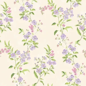 วอลเปเปอร์ลายดอกไม้สีโอรสฟ้า พื้นสีเขียวมิ้นท์อ่อน No.70517-2