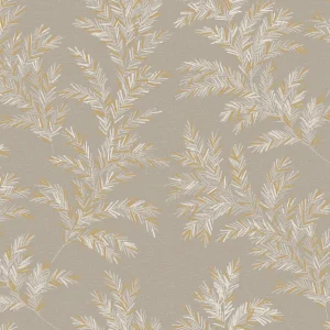 วอลเปเปอร์ลายใบไม้ สีเทาปนสีทอง No.70520-4