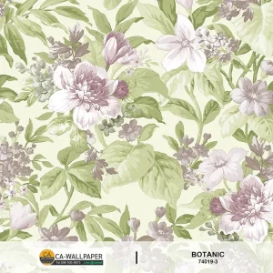 วอลเปเปอร์ลายดอกไม้ สีม่วงพื้นสีเขียวอ่อน