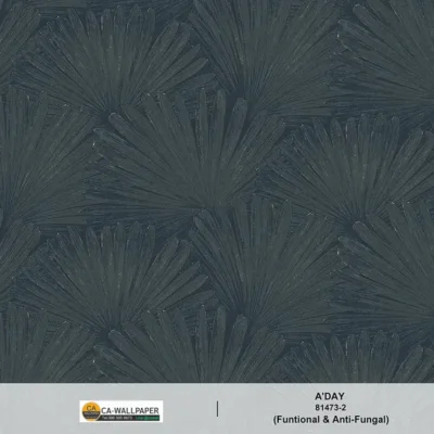 วอลเปเปอร์ลายใบไม้ สีน้ำเงินกรมท่าปนทอง No.87473-2
