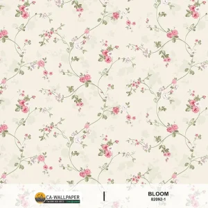 วอลเปเปอร์ลายดอกไม้สีแดงอ่อน พื้นสีเทาอ่อนสว่าง