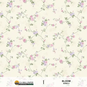 วอลเปเปอร์ลายดอกไม้สีม่วง-ชมพู พื้นสีขาว