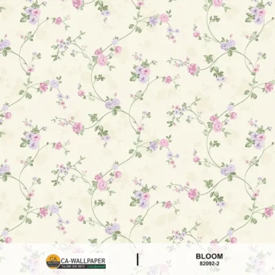 วอลเปเปอร์ลายดอกไม้สีม่วง-ชมพู พื้นสีขาว