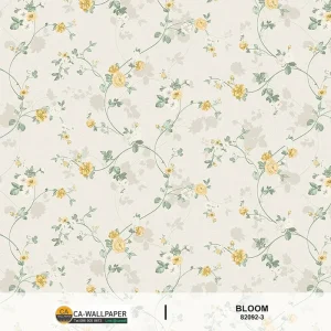 วอลเปเปอร์ลายดอกไม้สีเหลือง พื้นเทาอ่อน