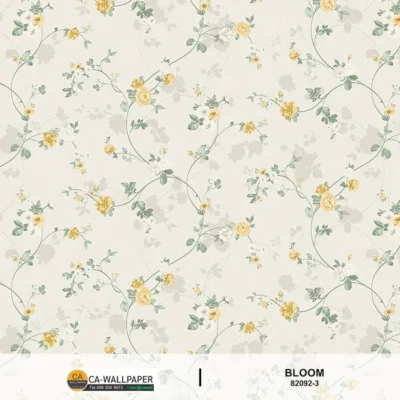 วอลเปเปอร์ลายดอกไม้สีเหลือง พื้นเทาอ่อน
