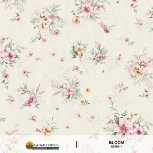 วอลเปเปอร์ลายดอกไม้สีม่วง พื้นสีขาว