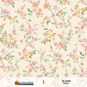 วอลเปเปอร์ลายดอกไม้สีชมพู-โอรส พื้นสีโอรสอ่อน