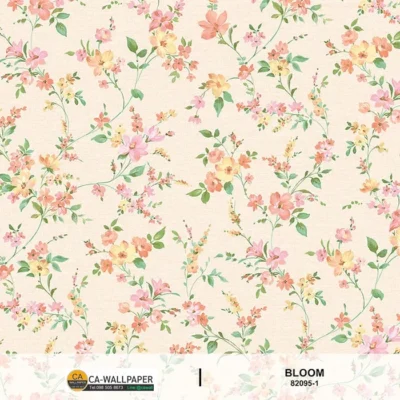 วอลเปเปอร์ลายดอกไม้สีชมพู-โอรส พื้นสีโอรสอ่อน