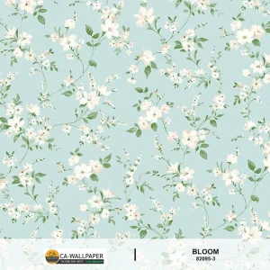 วอลเปเปอร์ลายดอกไม้สีขาว พื้นสีฟ้า