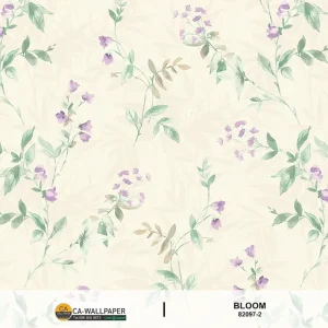 วอลเปเปอร์ลายดอกไม้สีม่วง พื้นสีขาว