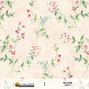 วอลเปเปอร์ลายดอกไม้สีแดง พื้นสีชมพูอ่อนอมขาว
