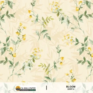 วอลเปเปอร์ลายดอกไม้สีเหลือง พื้นสีครีม
