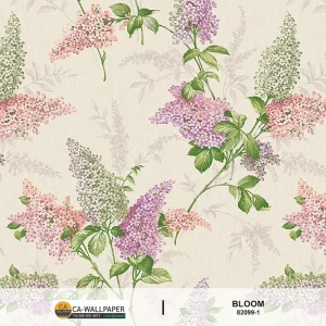 วอลเปเปอร์ลายดอกไม้สีโอรสชมพู พื้นสีเทาอ่อน