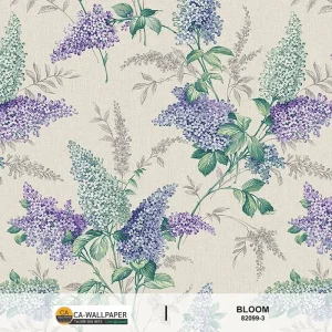 วอลเปเปอร์ลายดอกไม้สีม่วง พื้นสีเทาอ่อน