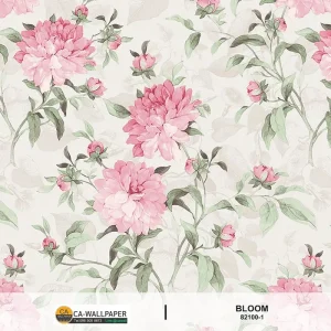 วอลเปเปอร์ลายดอกไม้สีชมพู พื้นสีครีมขาว