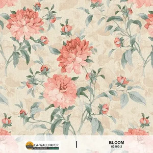 วอลเปเปอร์ลายดอกไม้สีโอรส พื้นสีน้ำตาลอ่อน