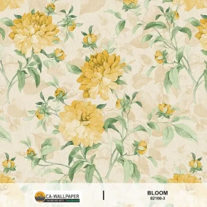 วอลเปเปอร์ลายดอกไม้สีเหลือง พื้นสีน้ำตาลอ่อน