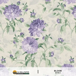 วอลเปเปอร์ลายดอกไม้สีม่วง พื้นสีเทา