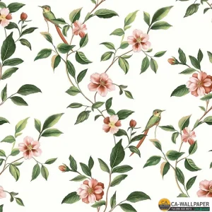 วอลเปเปอร์ลายดอกไม้สีชมพู พื้นสีขาว