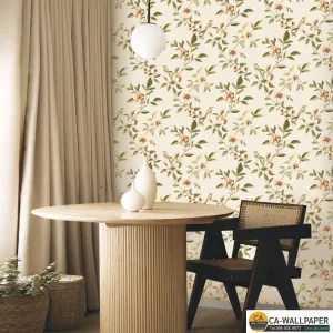 วอลเปเปอร์ลายดอกไม้สีส้ม พื้นสีครีม No.88655-3