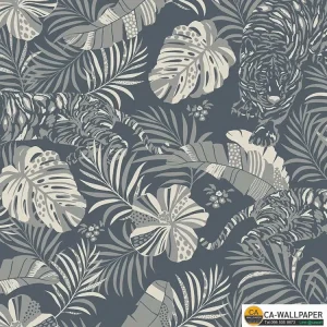 วอลเปเปอร์ลายใบไม้ การ์ตูน สีกรมท่า