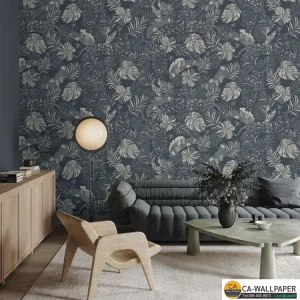 วอลเปเปอร์ลายใบไม้ การ์ตูน สีกรมท่า No.88656-2