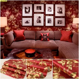 วอลเปเปอร์ลายดอกไม้ สีทองพื้นแดง No.91205