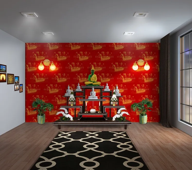 วอลเปเปอร์ลายเรือสุพรรณหงส์ สีแดง รหัส JPS201