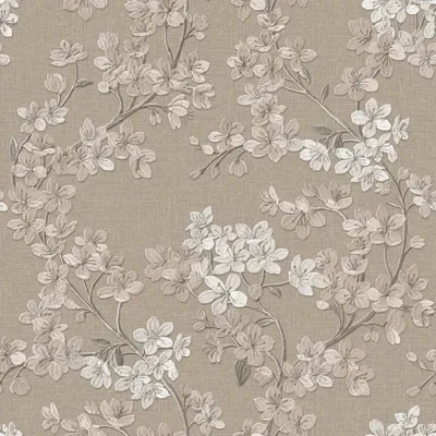 วอลเปเปอร์ลายดอกไม้สีน้ำตาล พื้นสีเทา No.SV1004-3