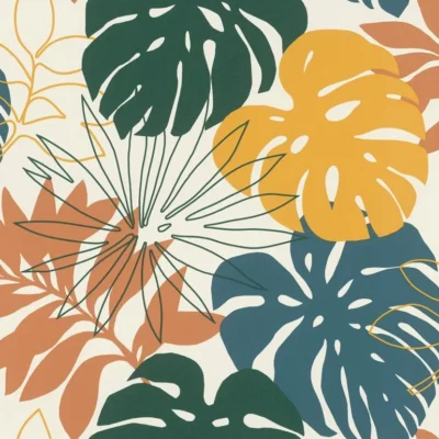 วอลเปเปอร์ลายใบไม้ สีเหลือง ส้ม (Tropical Style) No.529302