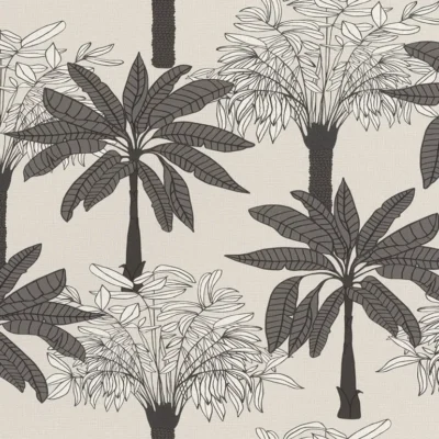 วอลเปเปอร์ลายใบไม้สีเทา พื้นสีครีม (Tropical Style) No.537802