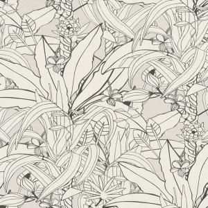 วอลเปเปอร์ลายใบไม้สีเทาดำ (Tropical Style Style) No.538946