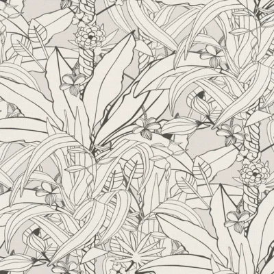 วอลเปเปอร์ลายใบไม้สีเทาดำ (Tropical Style Style) No.538946